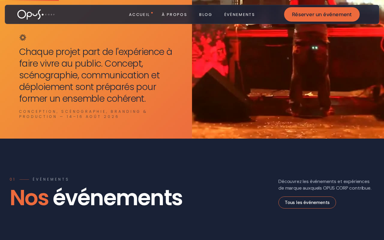 Pages événements du site OPUS CORP